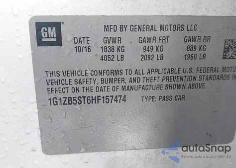 2017 Chevrolet Malibu Ls from USA, damaged, VIN 1G1ZB5ST6HF157474